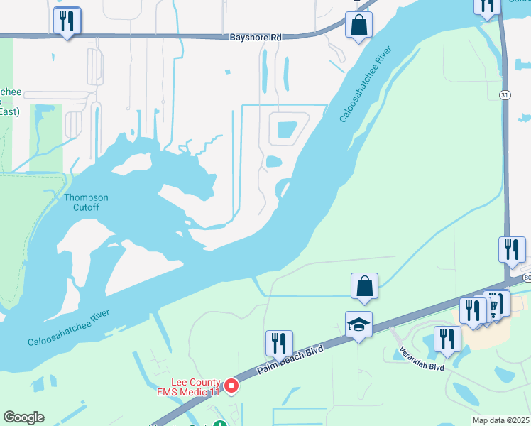 map of restaurants, bars, coffee shops, grocery stores, and more near 16000 Bay Pointe Boulevard in North Fort Myers