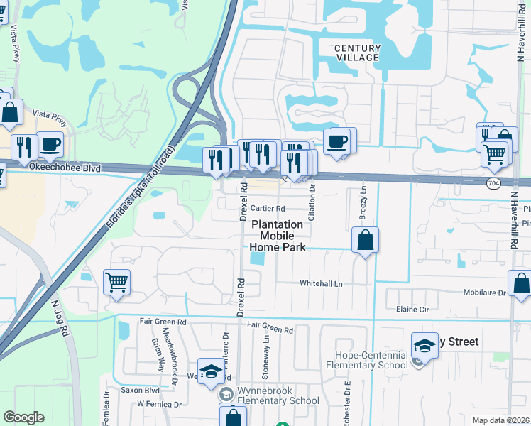 map of restaurants, bars, coffee shops, grocery stores, and more near 5920 Tiffany Place in West Palm Beach