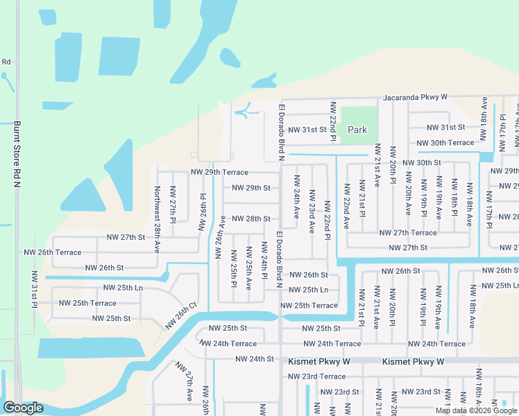map of restaurants, bars, coffee shops, grocery stores, and more near 2421 Northwest 28th Terrace in Cape Coral