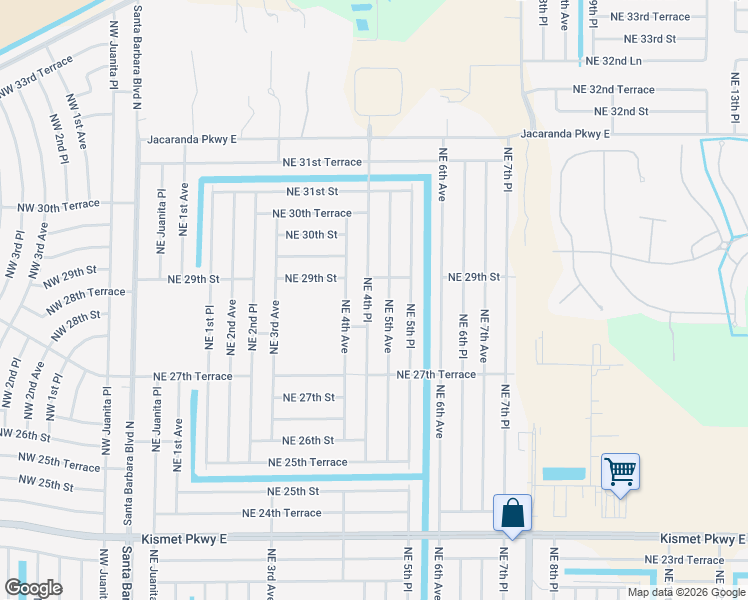 map of restaurants, bars, coffee shops, grocery stores, and more near 2817 Northeast 4th Place in Cape Coral