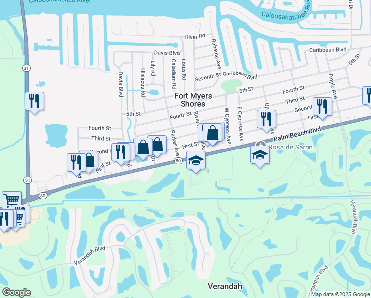 map of restaurants, bars, coffee shops, grocery stores, and more near 12907 Second Street in Fort Myers