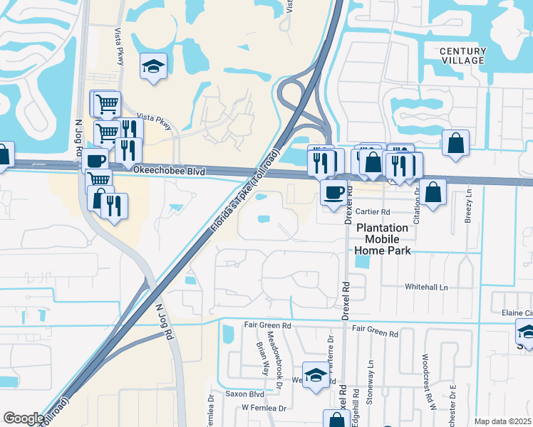 map of restaurants, bars, coffee shops, grocery stores, and more near 6100 Common Circle in West Palm Beach