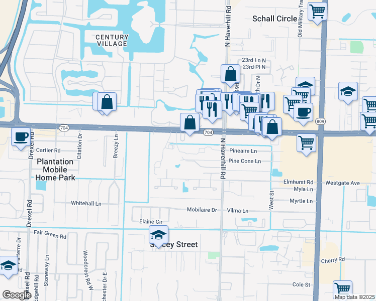 map of restaurants, bars, coffee shops, grocery stores, and more near 1913 Haverhill Road in West Palm Beach