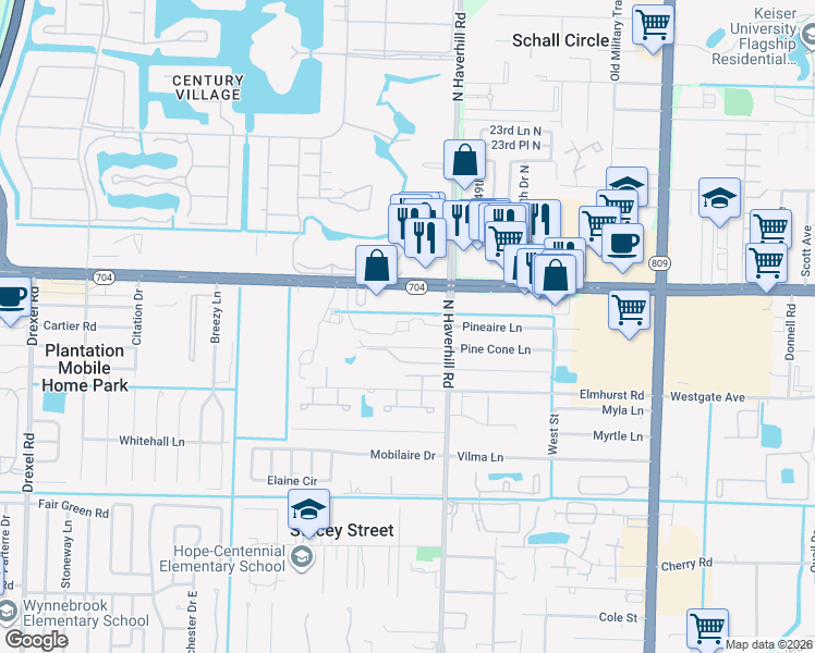map of restaurants, bars, coffee shops, grocery stores, and more near 1907 Haverhill Road in West Palm Beach