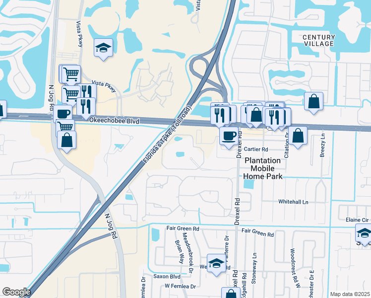 map of restaurants, bars, coffee shops, grocery stores, and more near 6420 Common Circle in West Palm Beach