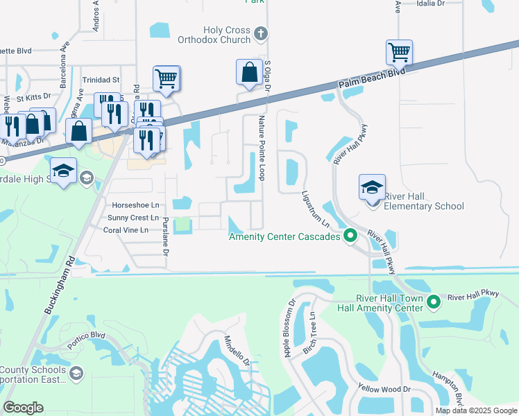 map of restaurants, bars, coffee shops, grocery stores, and more near 2613 Nature Pointe Loop in Fort Myers