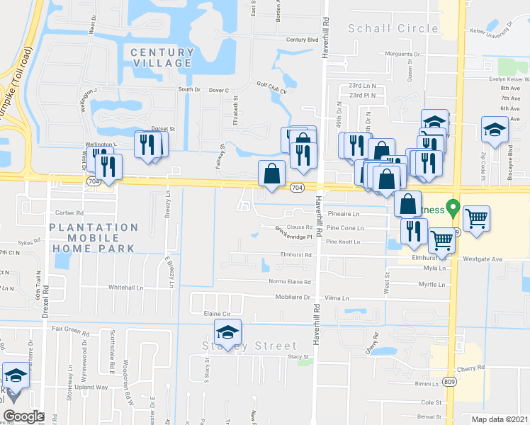 map of restaurants, bars, coffee shops, grocery stores, and more near 1913 Haverhill Road in West Palm Beach