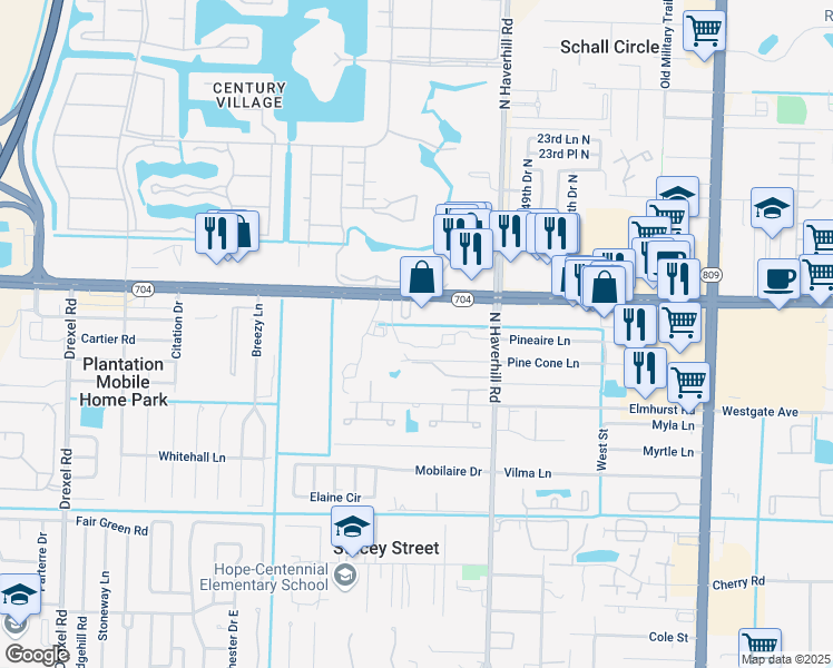 map of restaurants, bars, coffee shops, grocery stores, and more near 1913 Haverhill Road in West Palm Beach