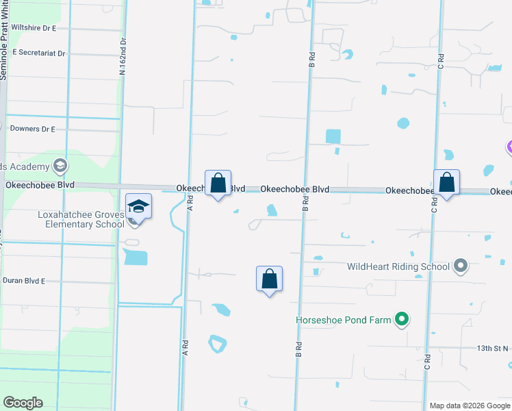 map of restaurants, bars, coffee shops, grocery stores, and more near 15778 Okeechobee Boulevard in Loxahatchee