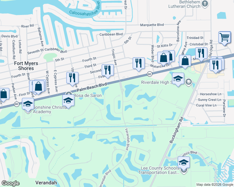 map of restaurants, bars, coffee shops, grocery stores, and more near 2909 Willow Ridge Court in Fort Myers