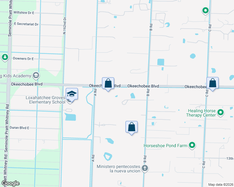 map of restaurants, bars, coffee shops, grocery stores, and more near 15778 Okeechobee Boulevard in Loxahatchee