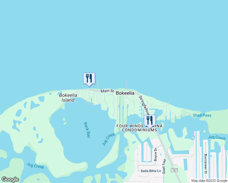 map of restaurants, bars, coffee shops, grocery stores, and more near 8194 Main Street in Bokeelia
