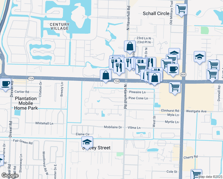 map of restaurants, bars, coffee shops, grocery stores, and more near 1907 Haverhill Road in West Palm Beach