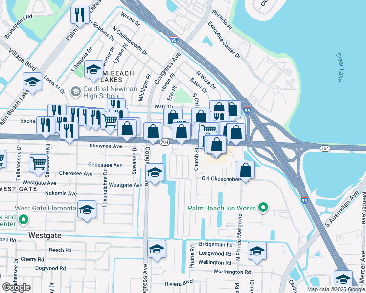 map of restaurants, bars, coffee shops, grocery stores, and more near 2122 Okeechobee Boulevard in West Palm Beach