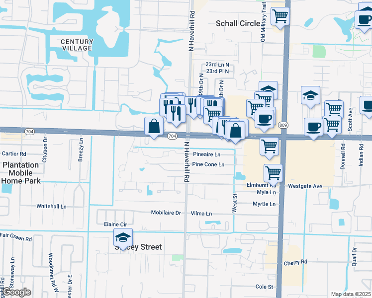 map of restaurants, bars, coffee shops, grocery stores, and more near 1911 Haverhill Road in West Palm Beach