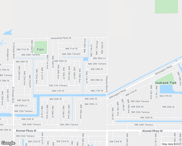 map of restaurants, bars, coffee shops, grocery stores, and more near 1717 Northwest 28th Terrace in Cape Coral