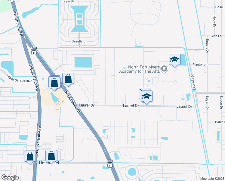 map of restaurants, bars, coffee shops, grocery stores, and more near 2757 North 2nd Street in North Fort Myers