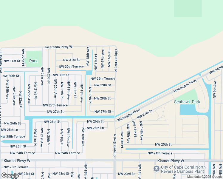 map of restaurants, bars, coffee shops, grocery stores, and more near 1603 Northwest 28th Terrace in Cape Coral