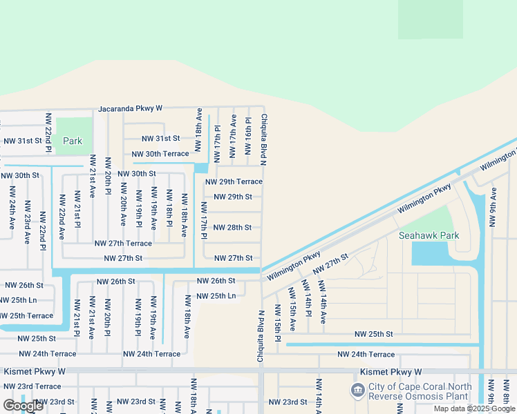 map of restaurants, bars, coffee shops, grocery stores, and more near 1603 Northwest 28th Terrace in Cape Coral