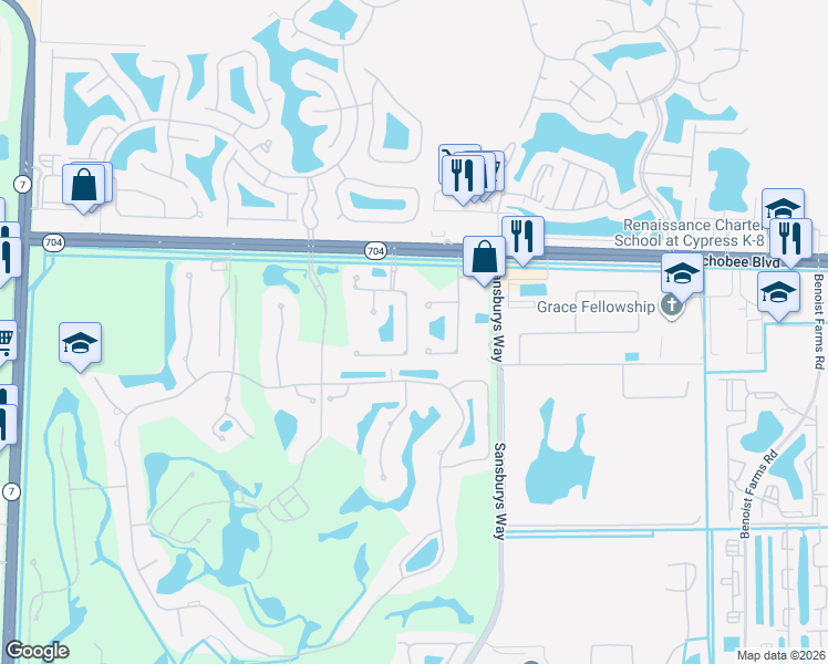 map of restaurants, bars, coffee shops, grocery stores, and more near 9195 Nugent Trail in Royal Palm Beach