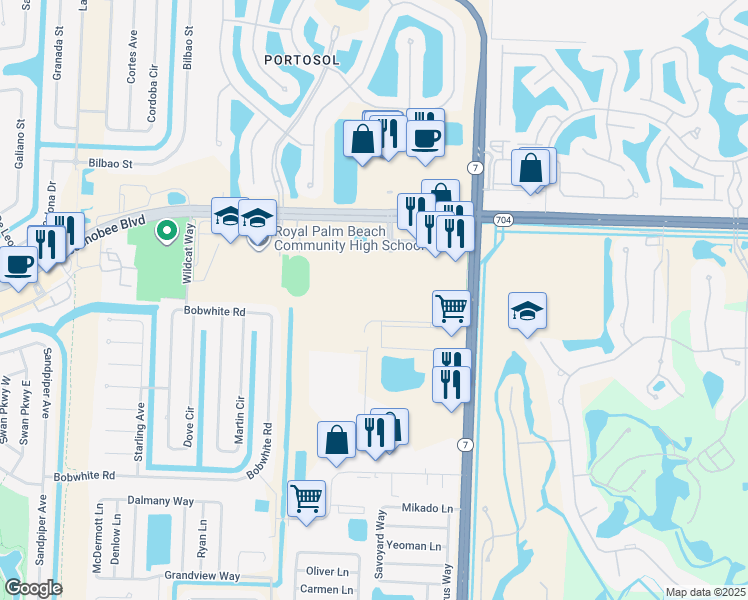 map of restaurants, bars, coffee shops, grocery stores, and more near 10312 Fox Trail Road South in West Palm Beach