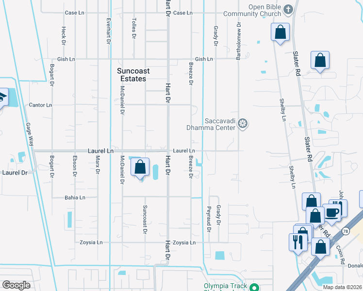 map of restaurants, bars, coffee shops, grocery stores, and more near 7814 Breeze Drive in North Fort Myers