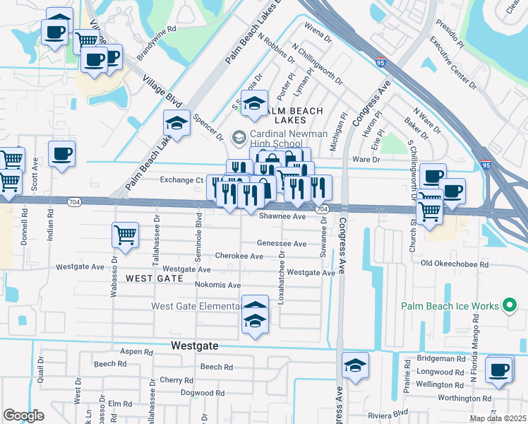 map of restaurants, bars, coffee shops, grocery stores, and more near 2528 Okeechobee Boulevard in West Palm Beach