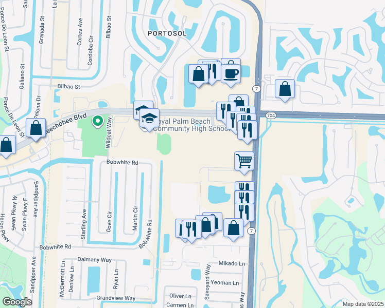 map of restaurants, bars, coffee shops, grocery stores, and more near 10306 Fox Trail Road South in West Palm Beach