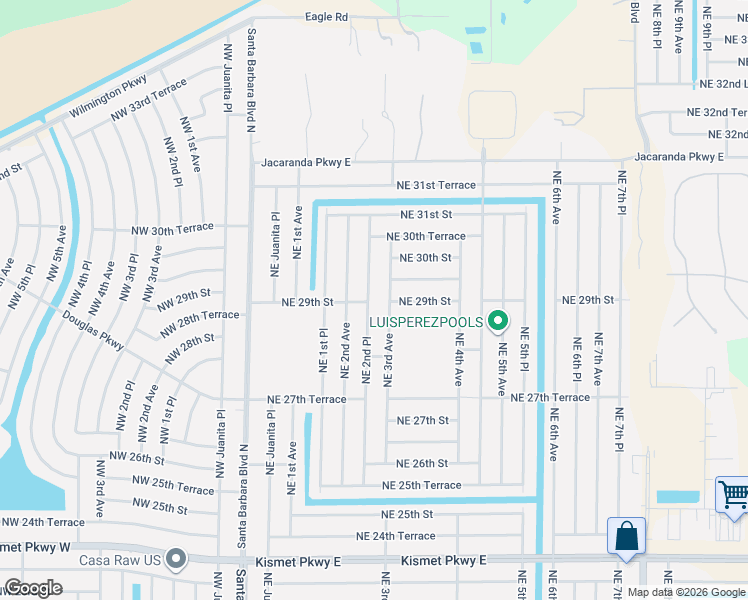map of restaurants, bars, coffee shops, grocery stores, and more near 2832 Northeast 2nd Place in Cape Coral