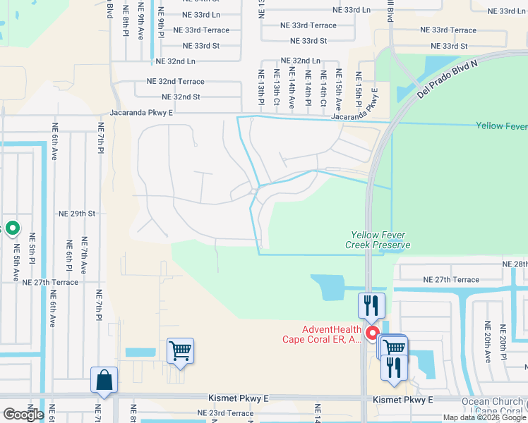 map of restaurants, bars, coffee shops, grocery stores, and more near 2525 Sawgrass Lake Court in Cape Coral