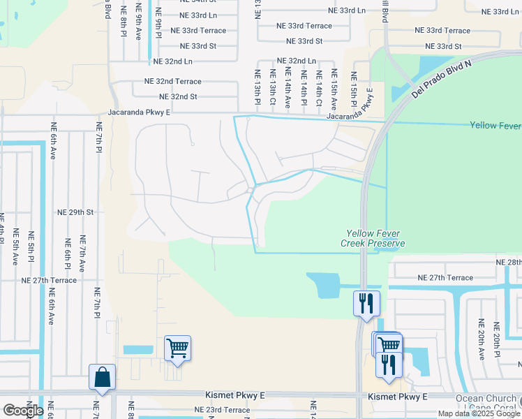 map of restaurants, bars, coffee shops, grocery stores, and more near 2525 Sawgrass Lake Court in Cape Coral