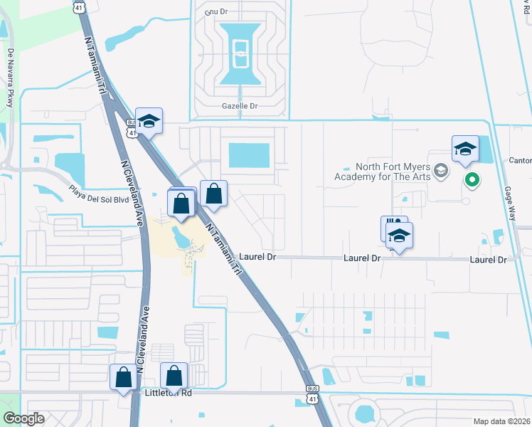 map of restaurants, bars, coffee shops, grocery stores, and more near 2762 Teakwood Drive in North Fort Myers