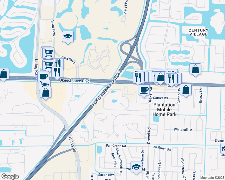 map of restaurants, bars, coffee shops, grocery stores, and more near 6420 Common Circle in West Palm Beach