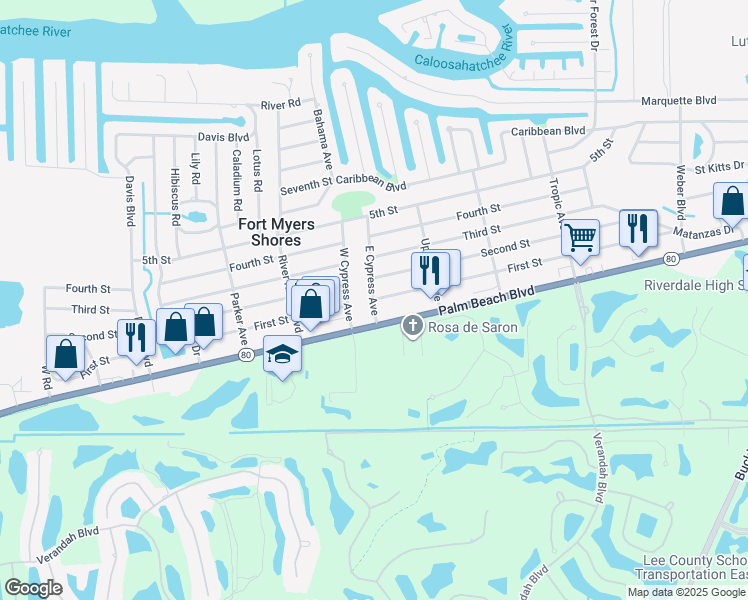 map of restaurants, bars, coffee shops, grocery stores, and more near 13037 1st Street in Fort Myers