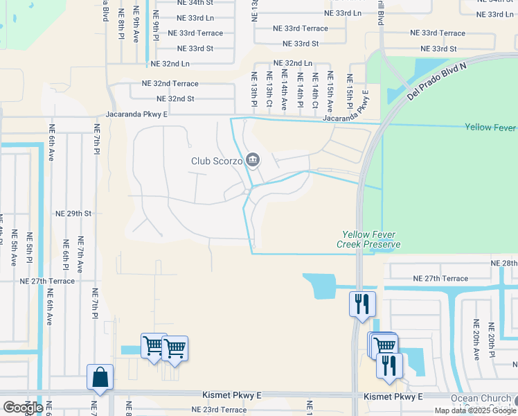 map of restaurants, bars, coffee shops, grocery stores, and more near 2505 Sawgrass Lake Court in Cape Coral