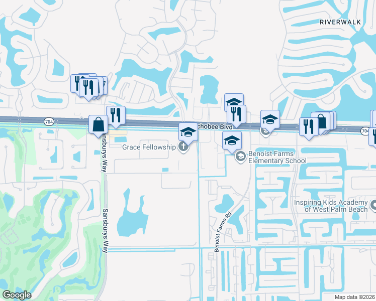 map of restaurants, bars, coffee shops, grocery stores, and more near 8350 Okeechobee Blvd in West Palm Beach