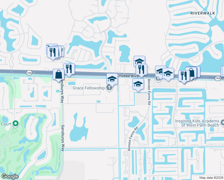 map of restaurants, bars, coffee shops, grocery stores, and more near 8350 Okeechobee Boulevard in West Palm Beach