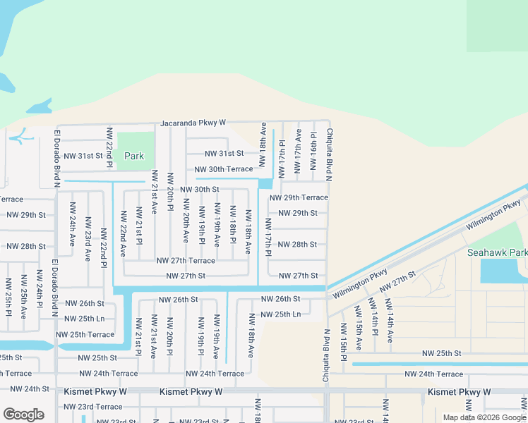 map of restaurants, bars, coffee shops, grocery stores, and more near 2825 Northwest 18th Place in Cape Coral