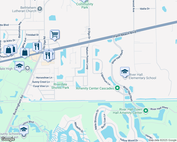 map of restaurants, bars, coffee shops, grocery stores, and more near 2552 Nature Pointe Loop in Fort Myers