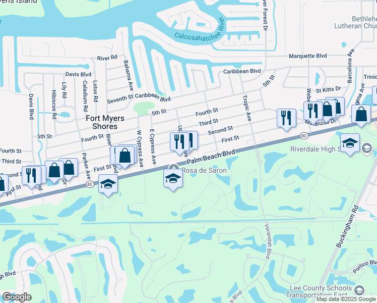 map of restaurants, bars, coffee shops, grocery stores, and more near 2830 Upcohall Avenue in Fort Myers
