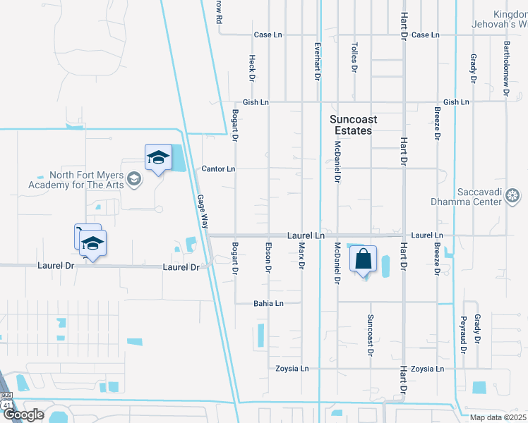 map of restaurants, bars, coffee shops, grocery stores, and more near 7852 Ebson Drive in North Fort Myers