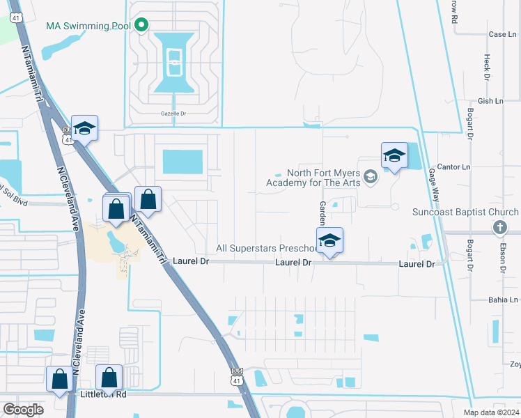 map of restaurants, bars, coffee shops, grocery stores, and more near 4121 Pine Drop Lane in North Fort Myers