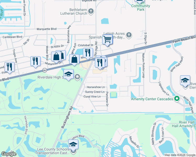 map of restaurants, bars, coffee shops, grocery stores, and more near 15609 Spring Line Lane in Fort Myers