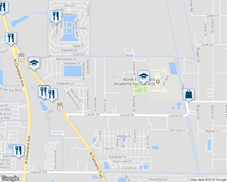 map of restaurants, bars, coffee shops, grocery stores, and more near 4183 Pine Drop Lane in North Fort Myers
