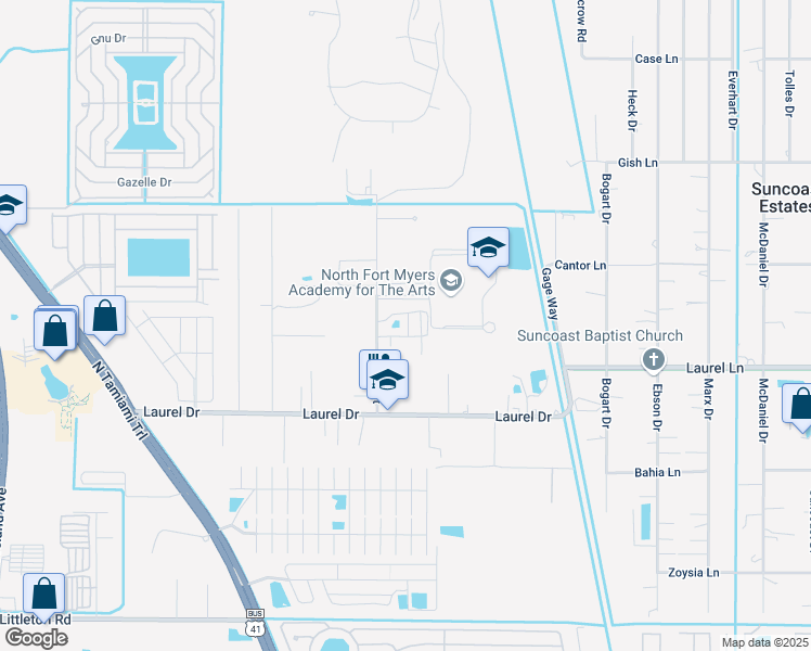 map of restaurants, bars, coffee shops, grocery stores, and more near 32 Beryl Drive in North Fort Myers