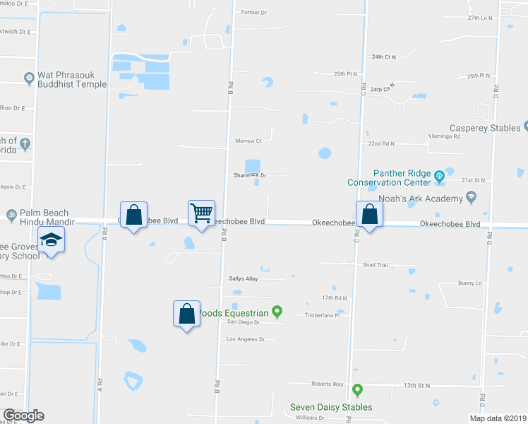 map of restaurants, bars, coffee shops, grocery stores, and more near 15347 Okeechobee Boulevard in Loxahatchee
