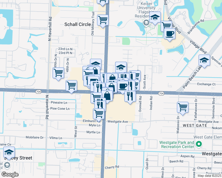 map of restaurants, bars, coffee shops, grocery stores, and more near 2024 North Military Trail in West Palm Beach