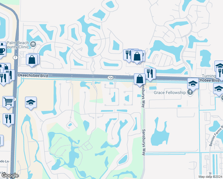 map of restaurants, bars, coffee shops, grocery stores, and more near 9279 Nugent Trail in Royal Palm Beach