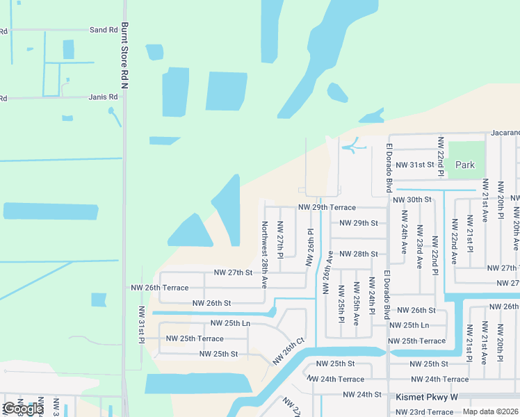 map of restaurants, bars, coffee shops, grocery stores, and more near 2727 Northwest 29th Terrace in Cape Coral