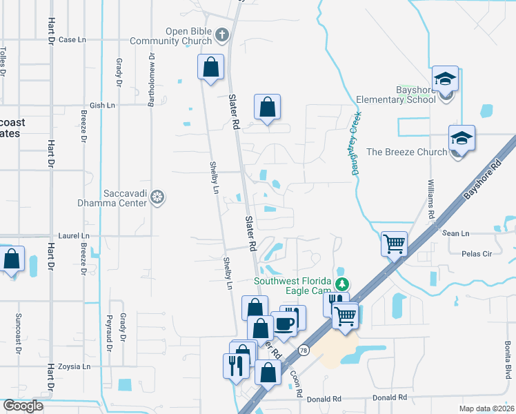 map of restaurants, bars, coffee shops, grocery stores, and more near 16027 Saint John's Court in North Fort Myers